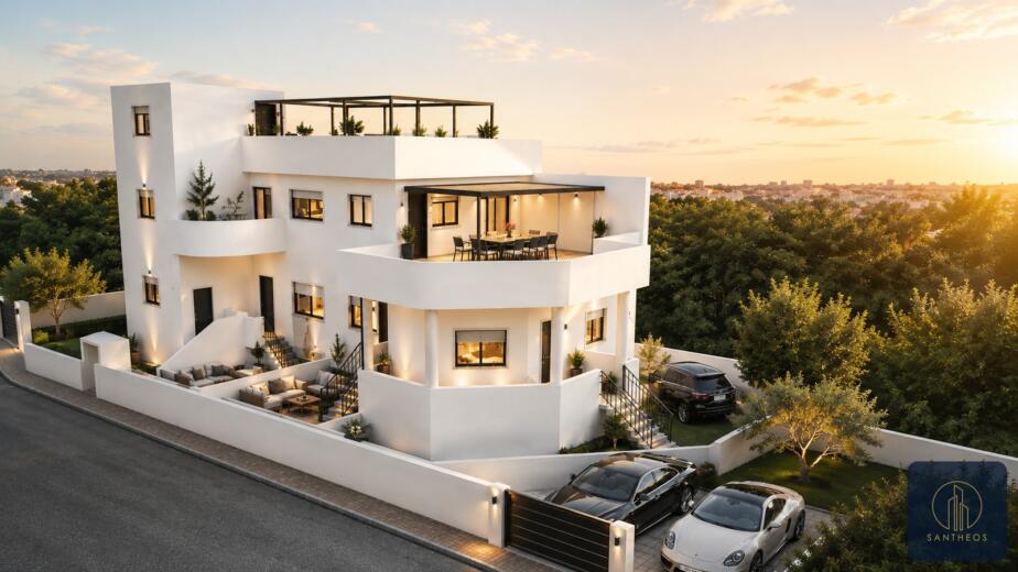 ST-041 Ypapantis Santheos project exterior in warm Athens light