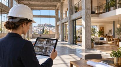 Engineer reviewing evidence for an industrial-to-residential Greece Golden Visa conversion project