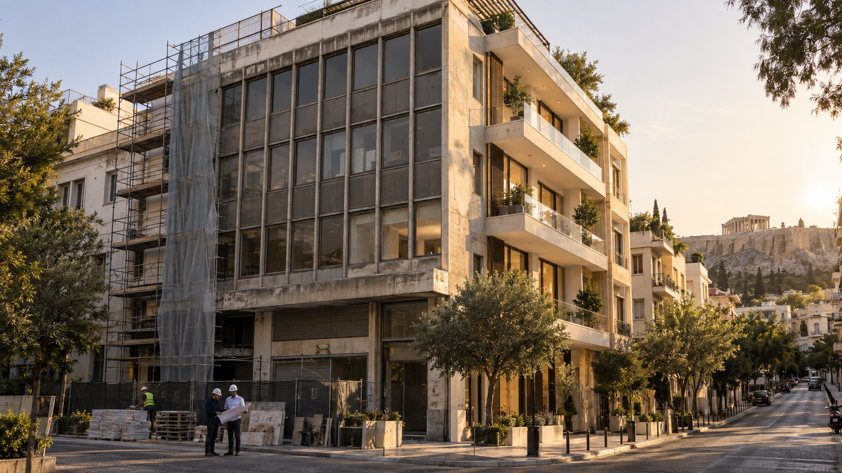 Athens commercial building being converted into residential apartments.