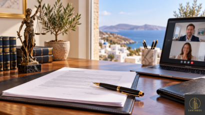 Illustration of document review and a remote call for a limited power of attorney in Greece.