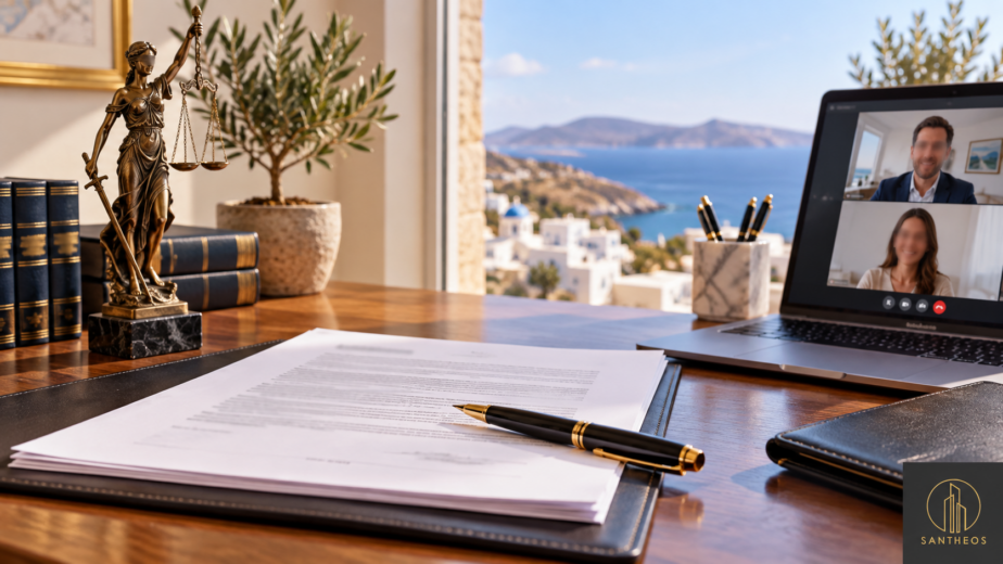 Illustration of document review and a remote call for a limited power of attorney in Greece.