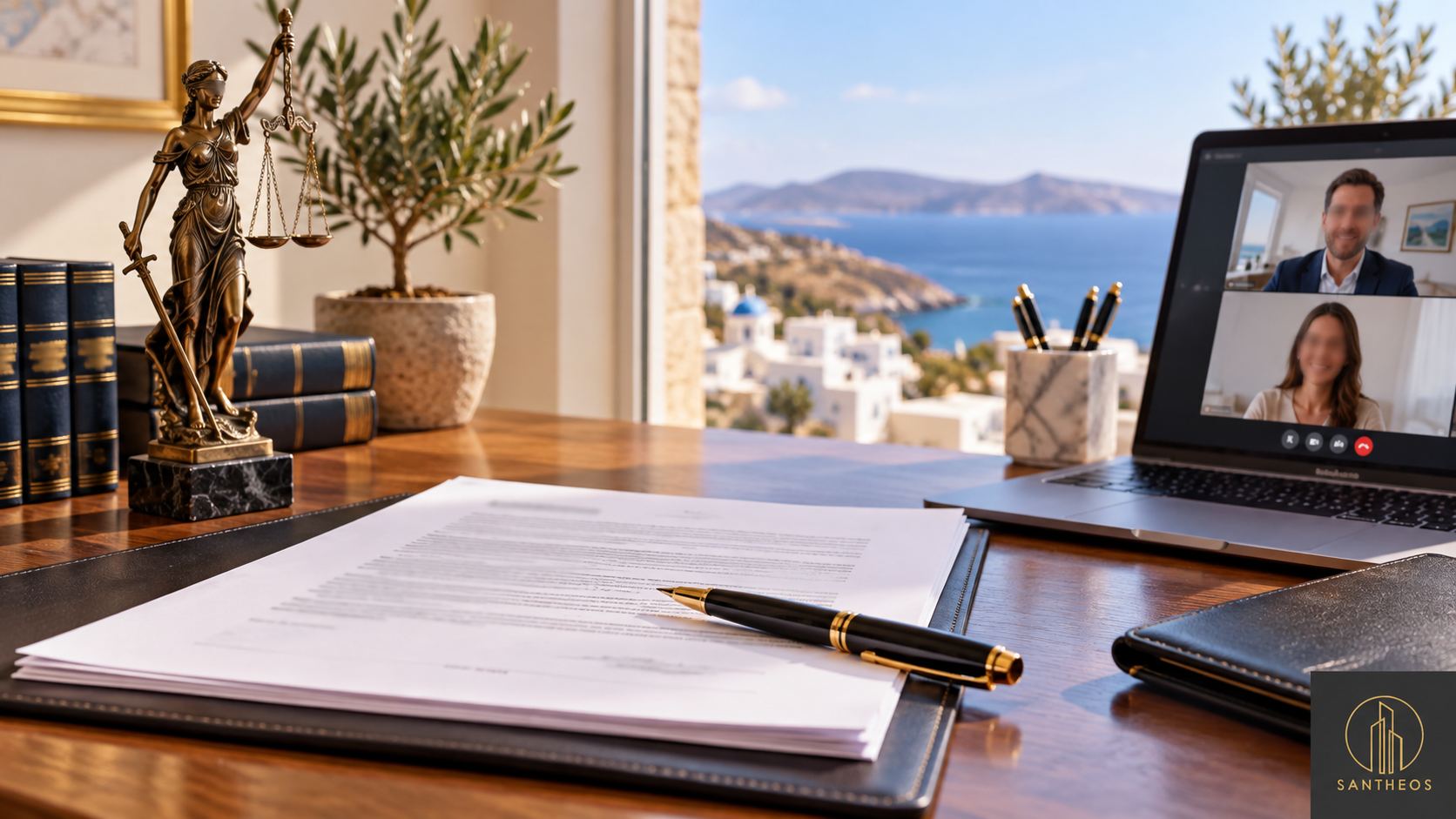 Illustration of document review and a remote call for a limited power of attorney in Greece.